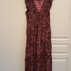 Anthropologie Burgundy Paisley Maxi Dress